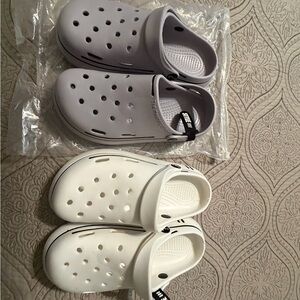 Kids White and Light Gray Slip-On Ventilated Sandals with Adjustable Strap